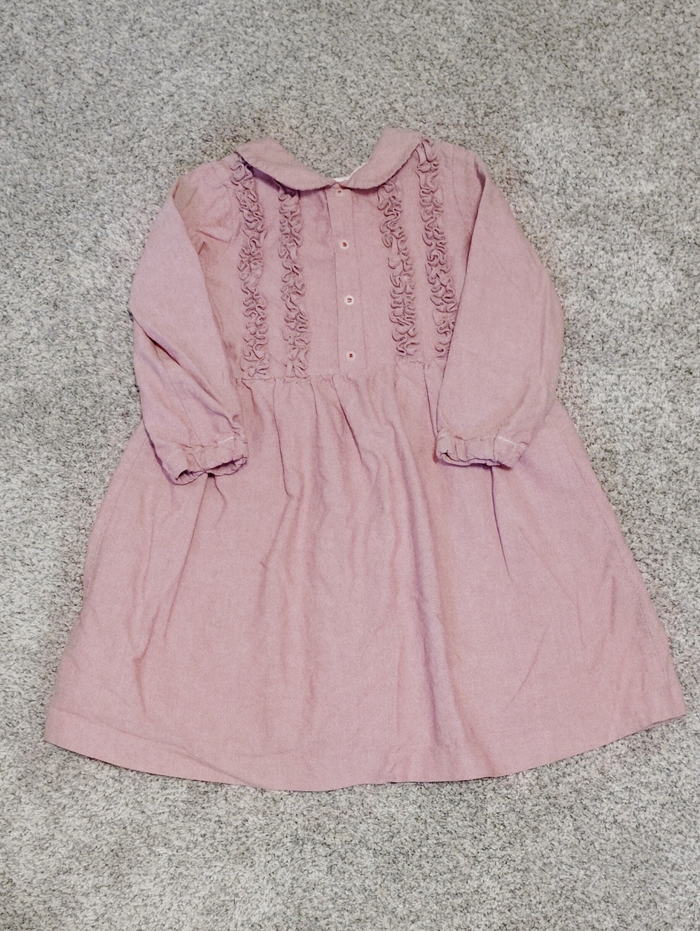 Girls' Long-Sleeve Ruffle-Front Dress in Dusty Rose